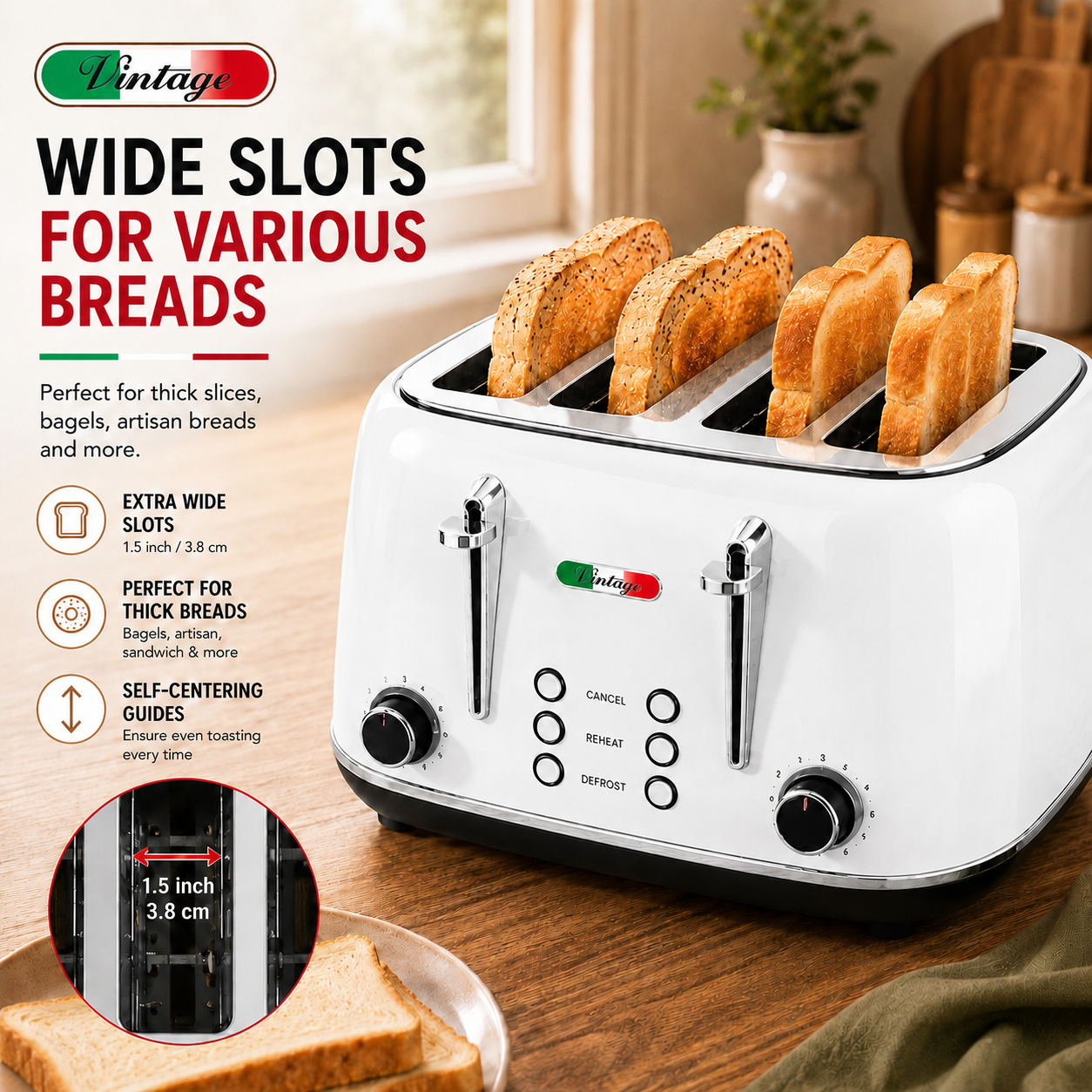Vintage White Electric Kettle and 4-Slice Toaster Combo Set - Stainless Steel, Glossy Finish, Auto Shut-Off & Variable Browning Control