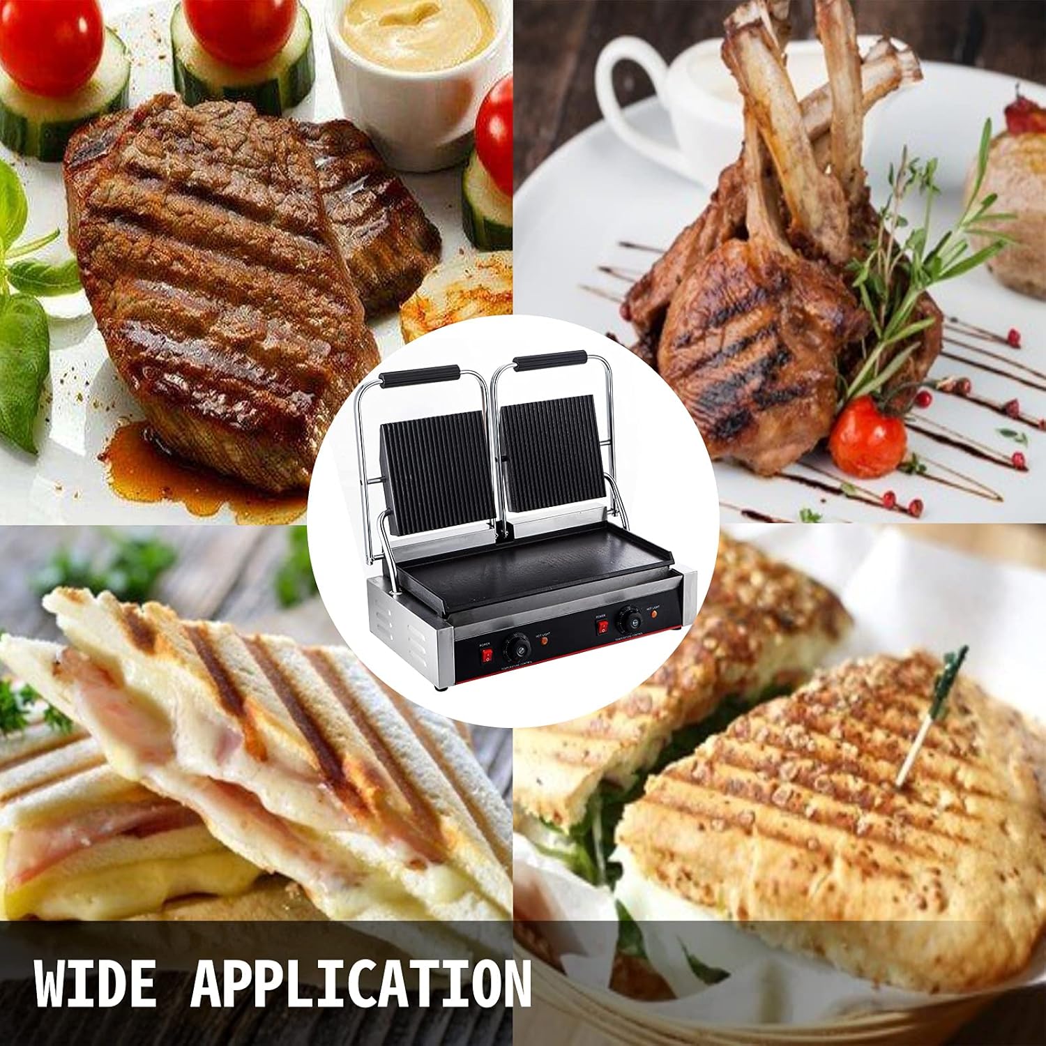 Commercial Double Electric Griddle Multigrill Toaster: Waffle Maker, Sandwich Press, and BBQ