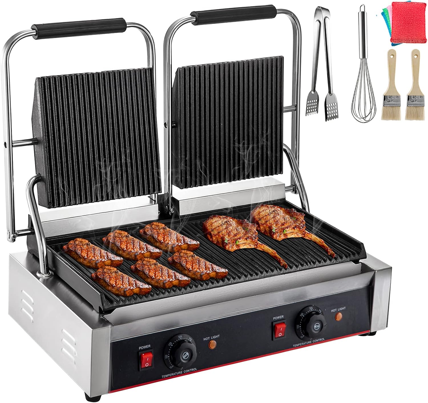 Commercial Double Electric Griddle Multigrill Toaster: Waffle Maker, Sandwich Press, and BBQ