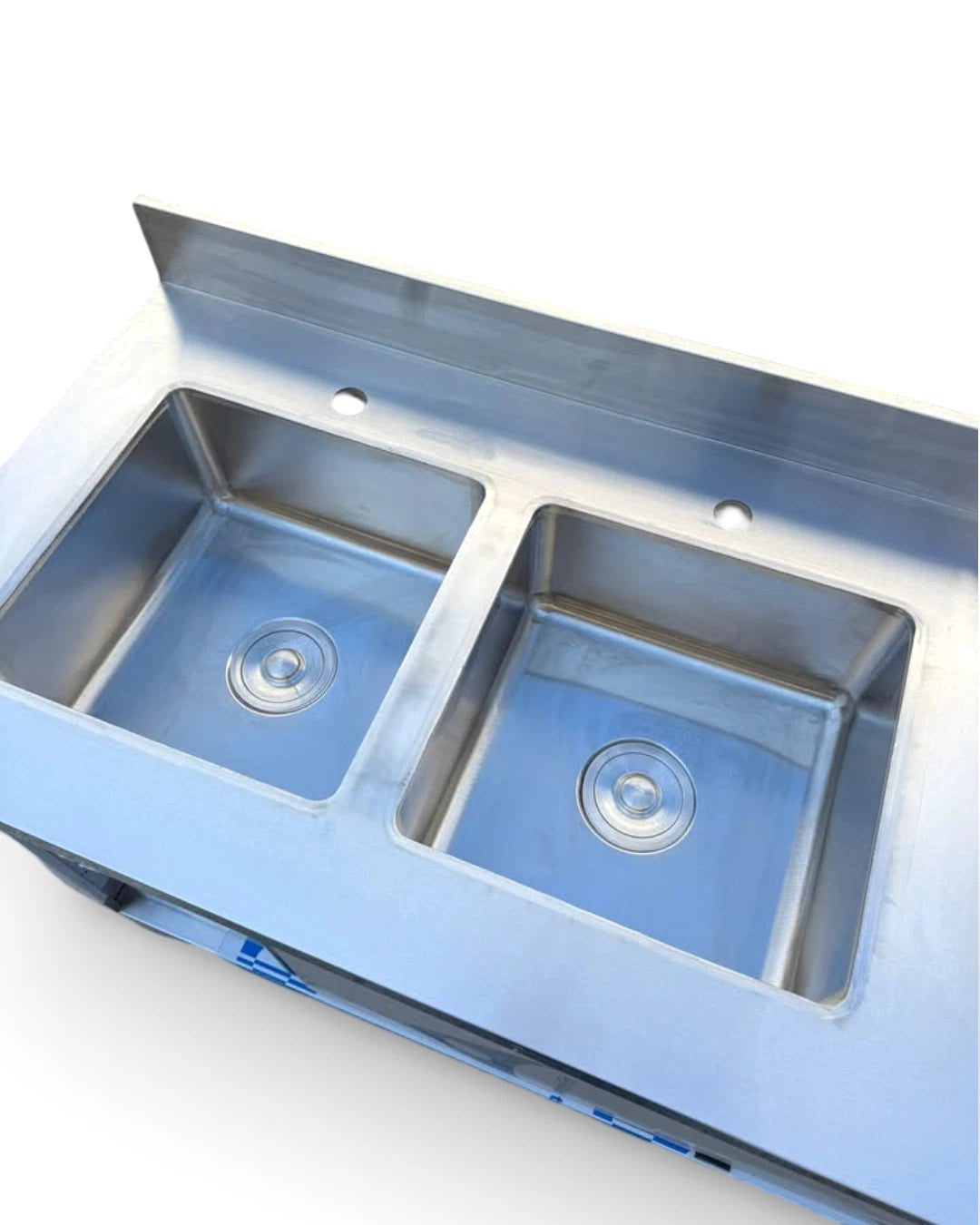 180cm Stainless Steel Table Heavy Duty Bench(2 Sinks,Storage Shelf & slide door)