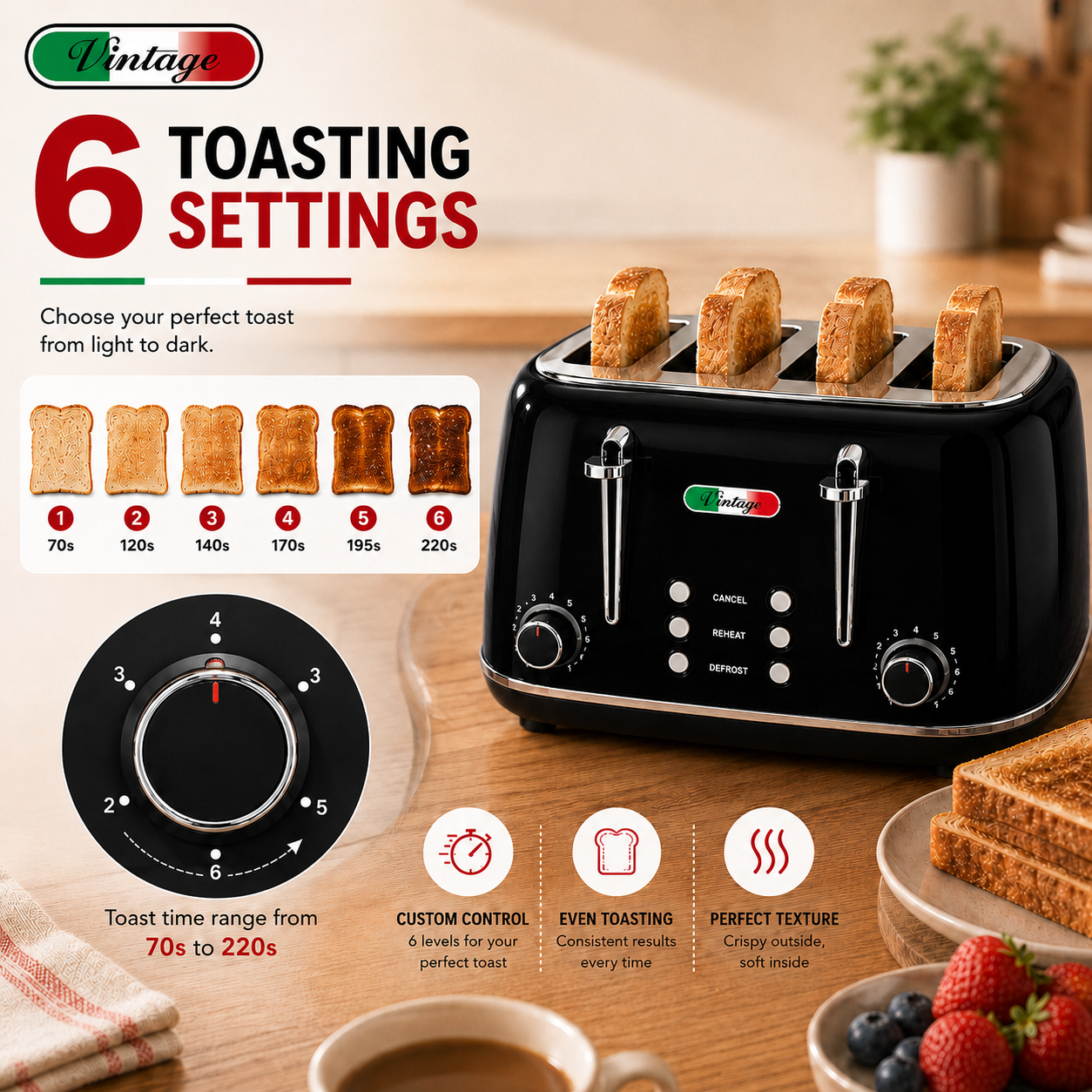 Vintage Black Electric Kettle and 4-Slice Toaster Combo Set - Stainless Steel, Glossy Finish, Auto Shut-Off & Variable Browning Control