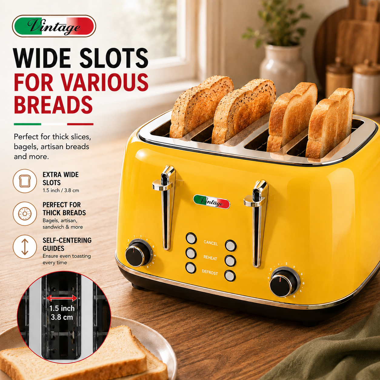 Vintage Yellow Electric Kettle and 4-Slice Toaster Combo Set - Stainless Steel, Glossy Finish, Auto Shut-Off & Variable Browning Control