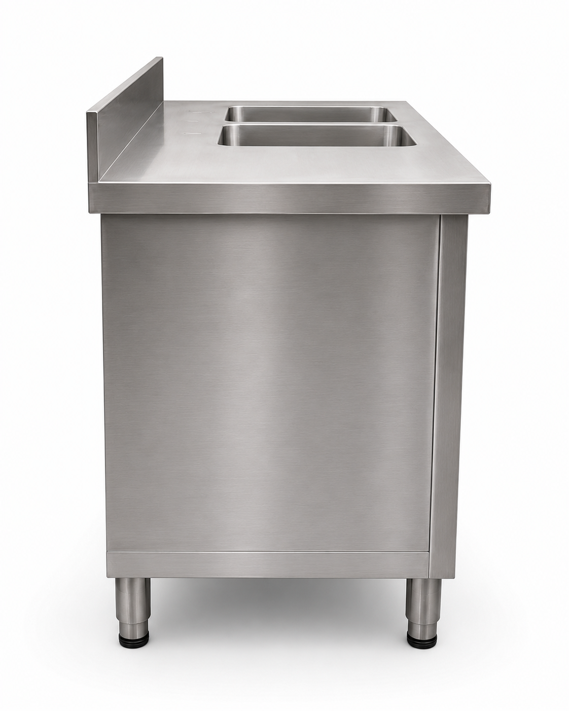 180cm Commercial Stainless Steel Double Sink Workbench Table with Sliding Doors & Storage Shelf (Right-Hand Sink)