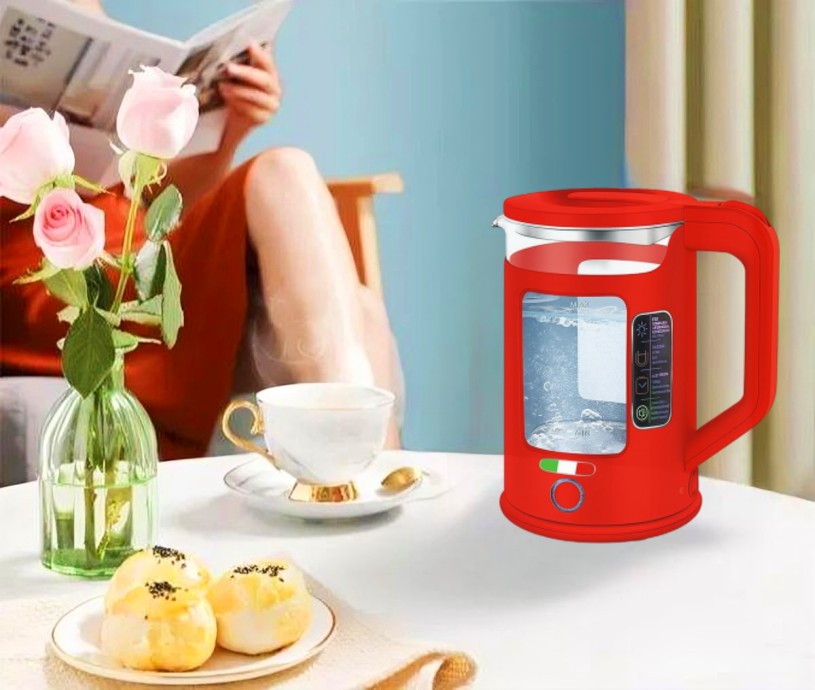 Vintage 4 Slice Toaster and 1.7L Glass Kettle Set - Red Modern Design - LED, Browning Control, Keep Warm - Chrome Trim - Stylish Kitchen Combo
