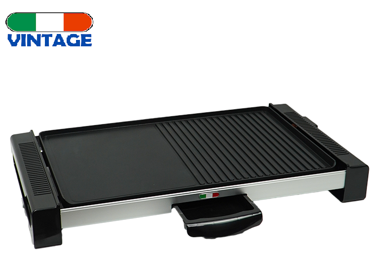 Vintage Electric Smokeless BBQ Grill & Teppanyaki Griddle – X-Large Family Size, Quick Heating, Non-Stick, Portable, 1800W