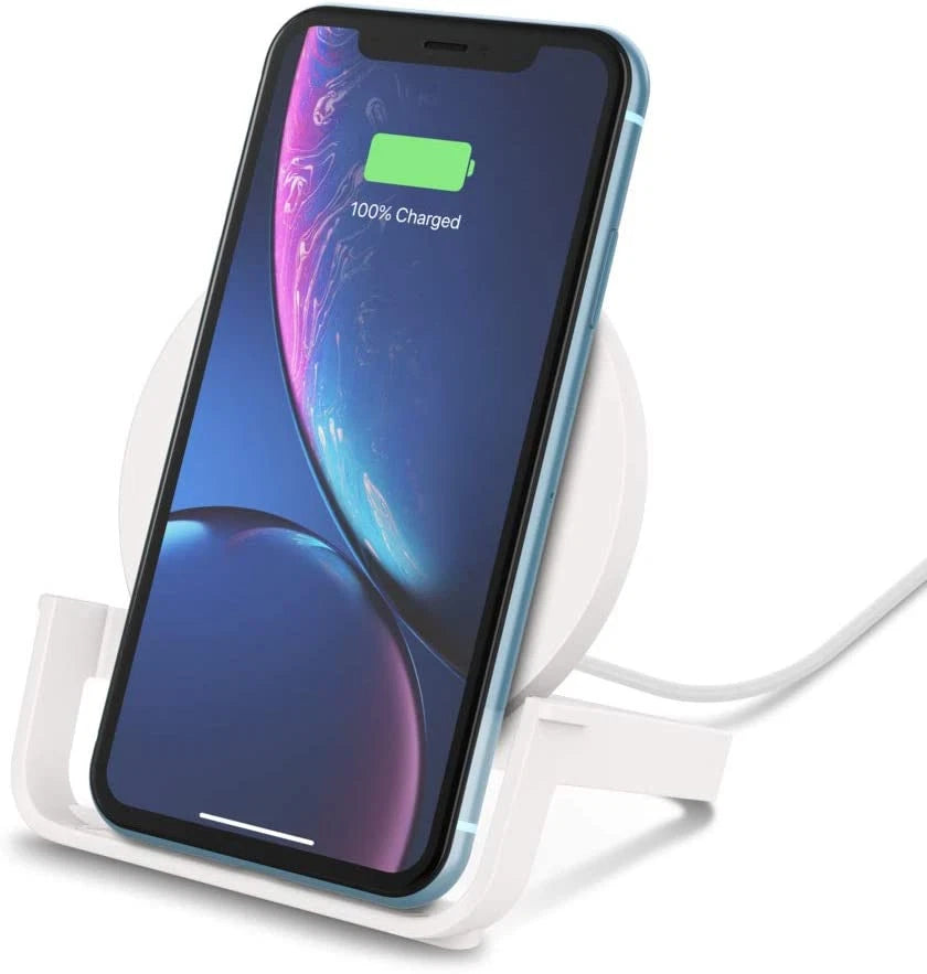 Belkin Wireless Charging Stand 10W – Qi-Compatible Fast Charger for iPhone Samsung Galaxy - White