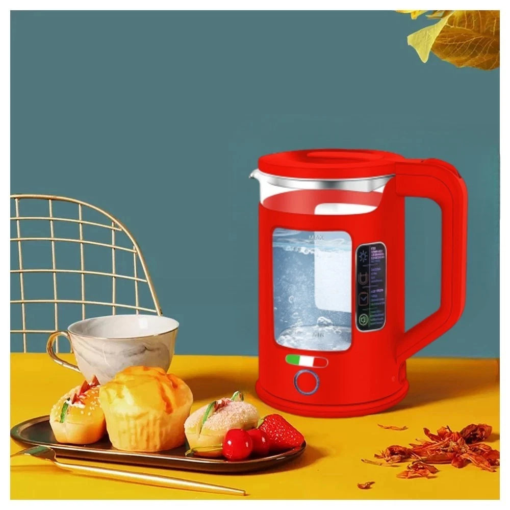 Vintage 1.7L Glass Electric Kettle with LED Light, Keep Warm & Boil-Dry Protection - Red
