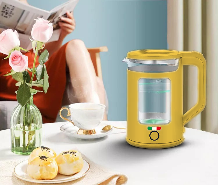 Vintage 1.7L Glass Electric Kettle with LED Light, Keep Warm & Boil-Dry Protection - Yellow
