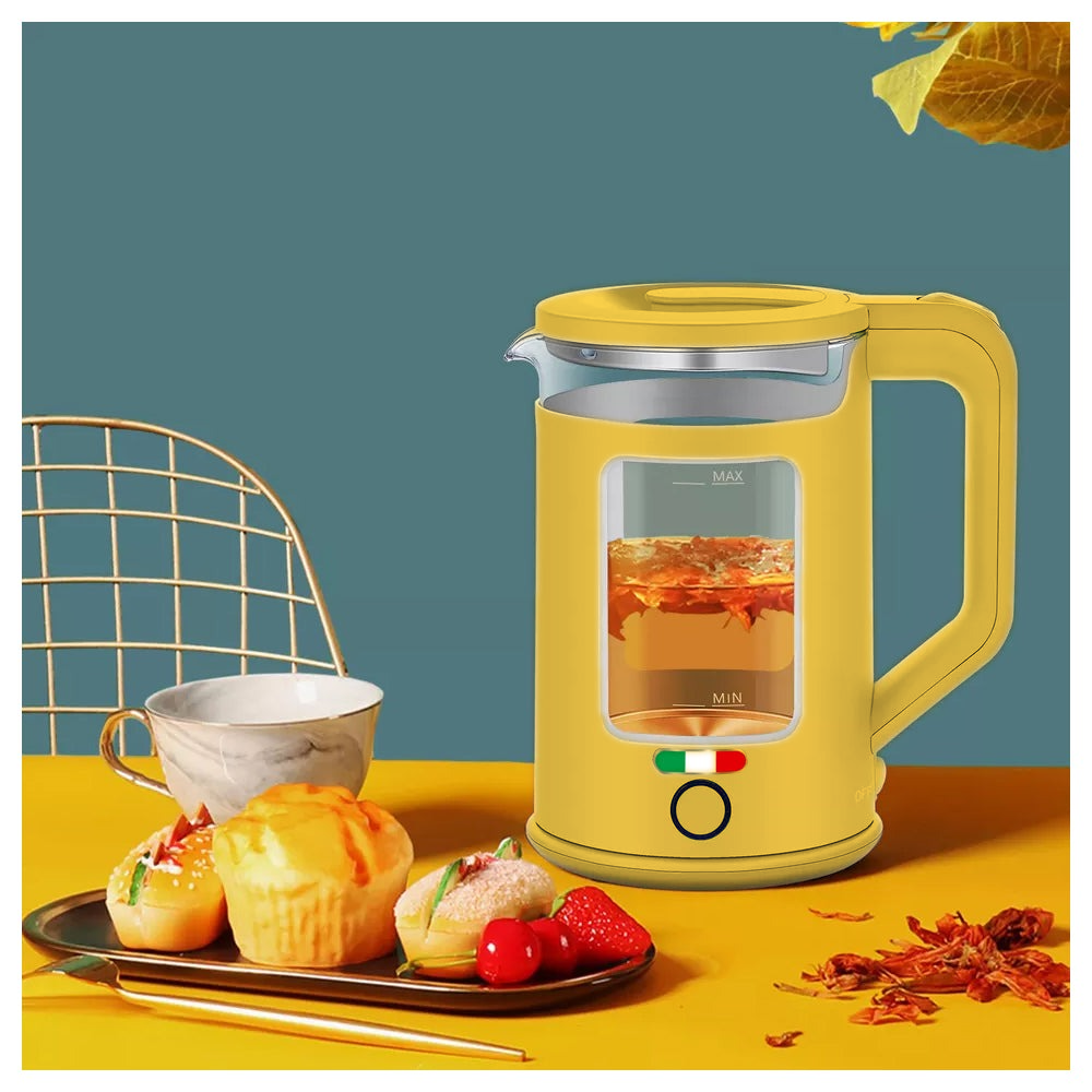 Vintage 1.7L Glass Electric Kettle with LED Light, Keep Warm & Boil-Dry Protection - Yellow