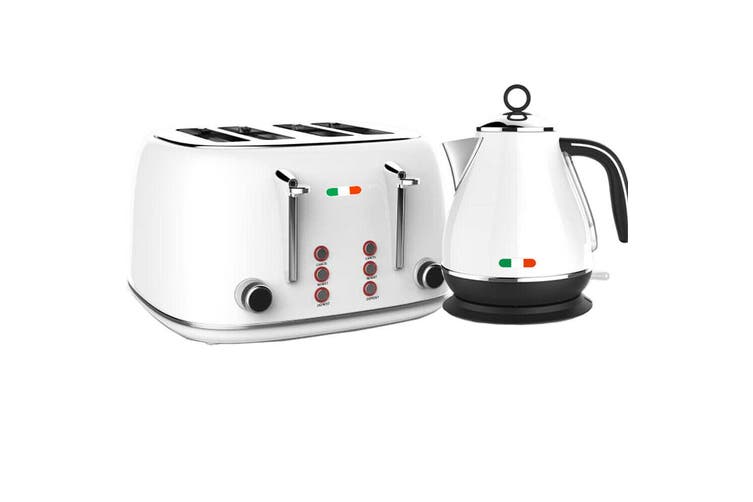 Vintage Electric kettle and 4 slice Toaster Combo White Stainless Steel