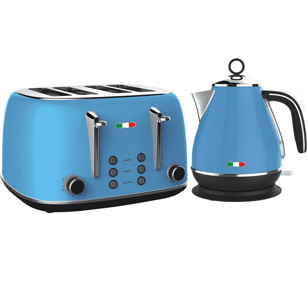 Vintage Electric Kettle and 4 slice Toaster Combo Sky blue Stainless Steel
