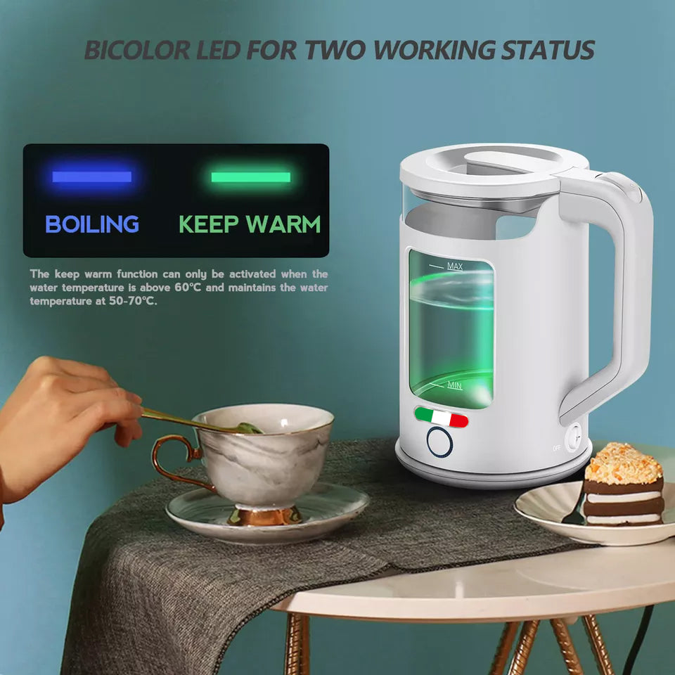 Vintage Electric 1.7L Glass Kettle and 2 Slice Toaster Combo Stainless Steel White