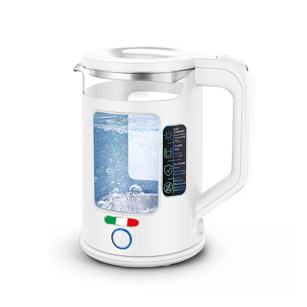Vintage Electric 1.7L Glass Kettle and 2 Slice Toaster Combo Stainless Steel White