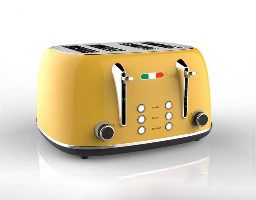 Vintage Electric 4 slice Toaster Yellow Stainless Steel 1650W