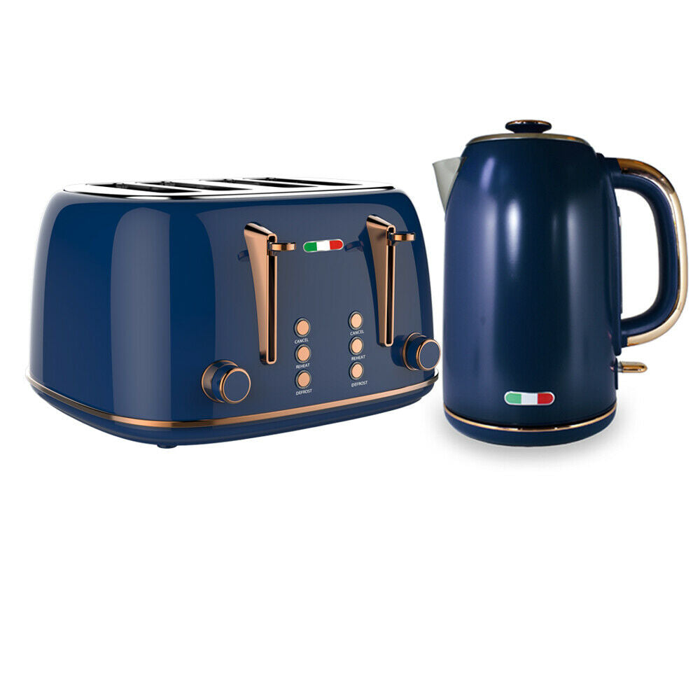 Vintage Electric Kettle and Toaster SET Combo Deal Stainless Steel Copper Blue